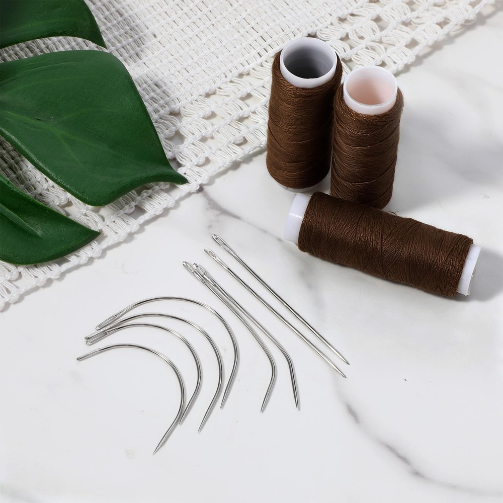Hair Needle and Thread Set for Weaving, Extension Tools Brown
