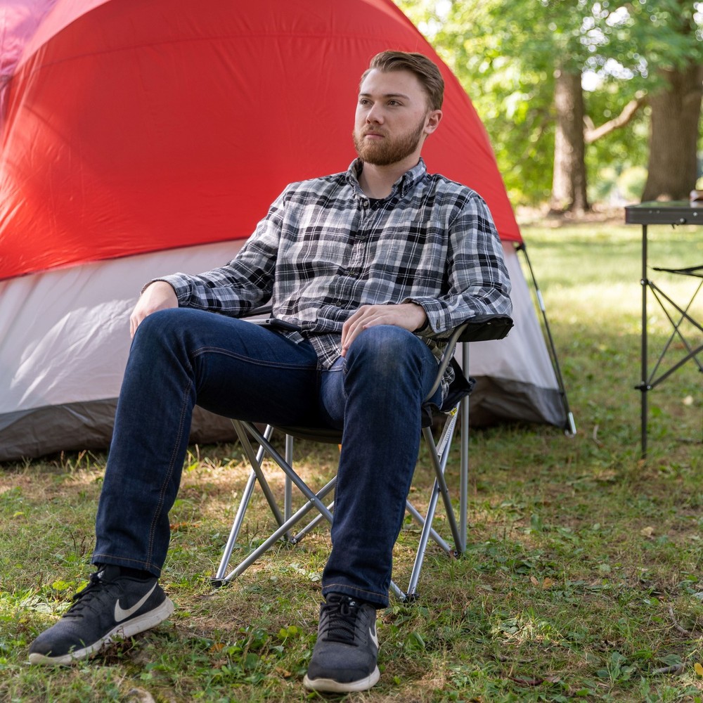Quad Folding Camp Chair with Cup Holder, Black