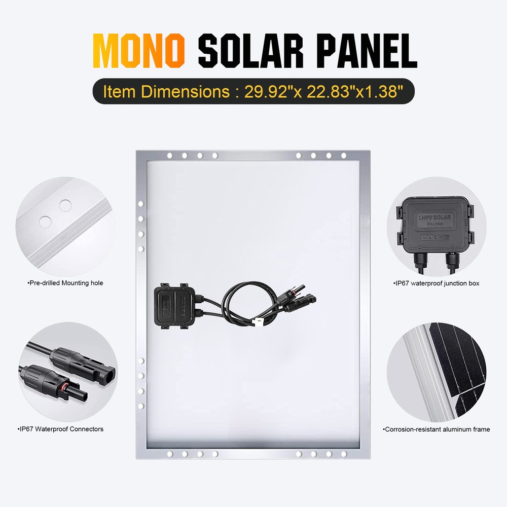 200W Solar Panel 12V Monocrystalline Solar Module PV Panel RV Off-Grid System
