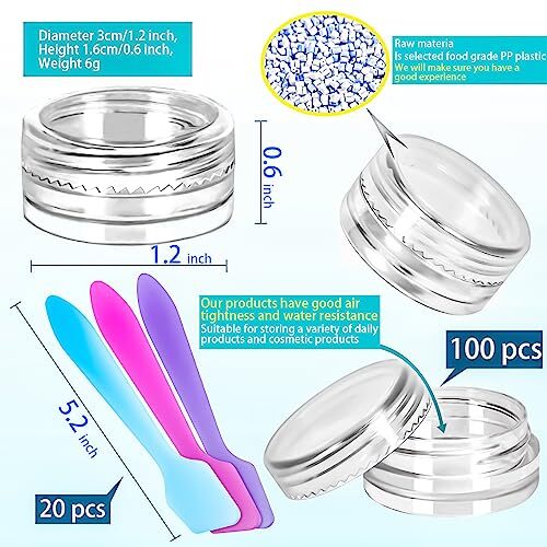 MotBach 100 Pcs 3g Empty Plastic Containers with Lids,Tiny 1.2 x x 0.6