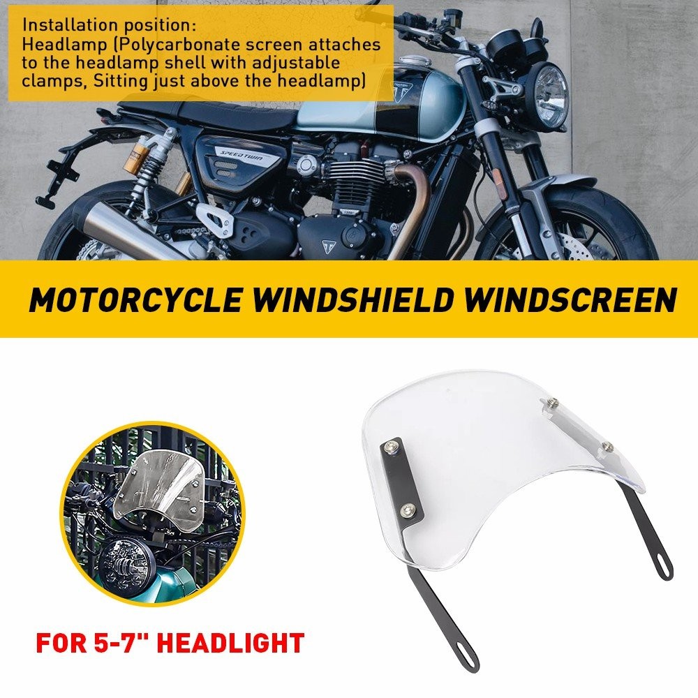 Universal Motorcycle Headlight Windshield Windscreen For 5-7'' Round Headlight