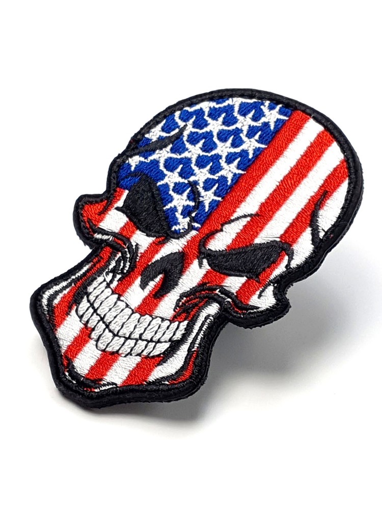 Skull US Red-Blue - Embroidered Patch - Hook and Loop - Morale Patch