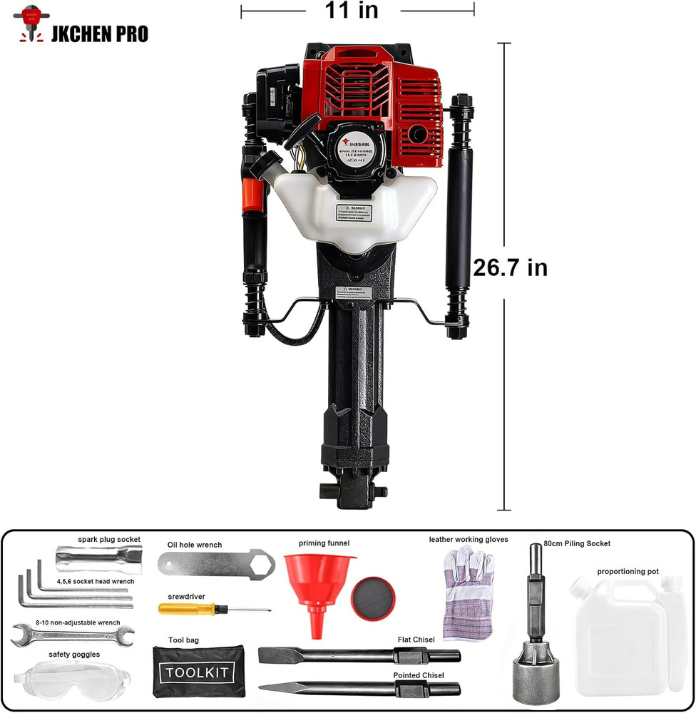JKCHENPRO 52Cc 2-Stroke Gas Powered Post Driver & Demolition Hammer Combo - Dual