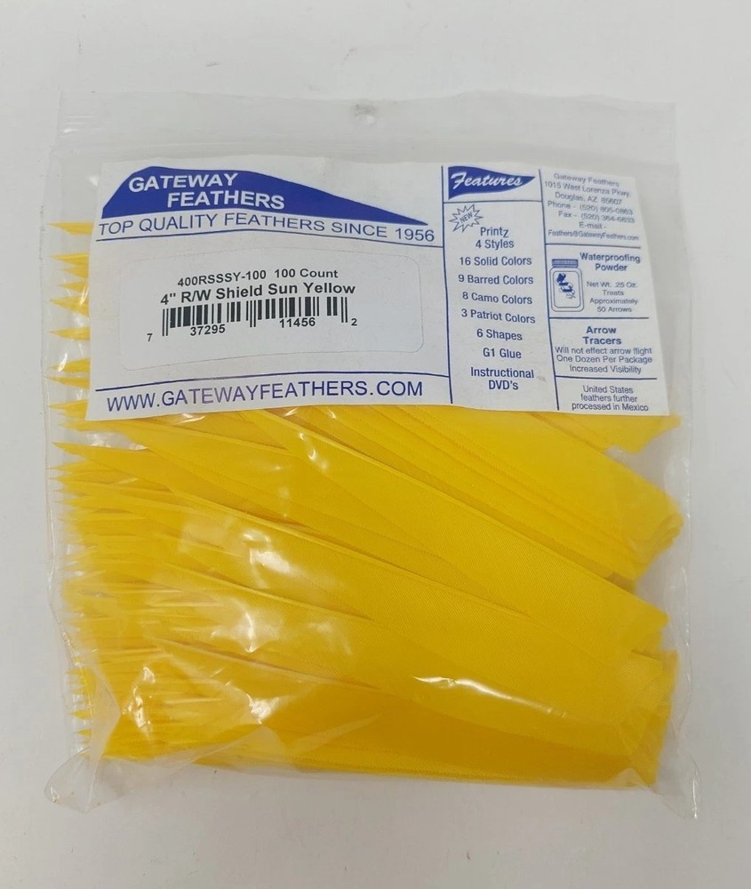 100 Pack Gateway Feathers 4" Right Wing: Shield Sun Yellow 400RSSSY-100