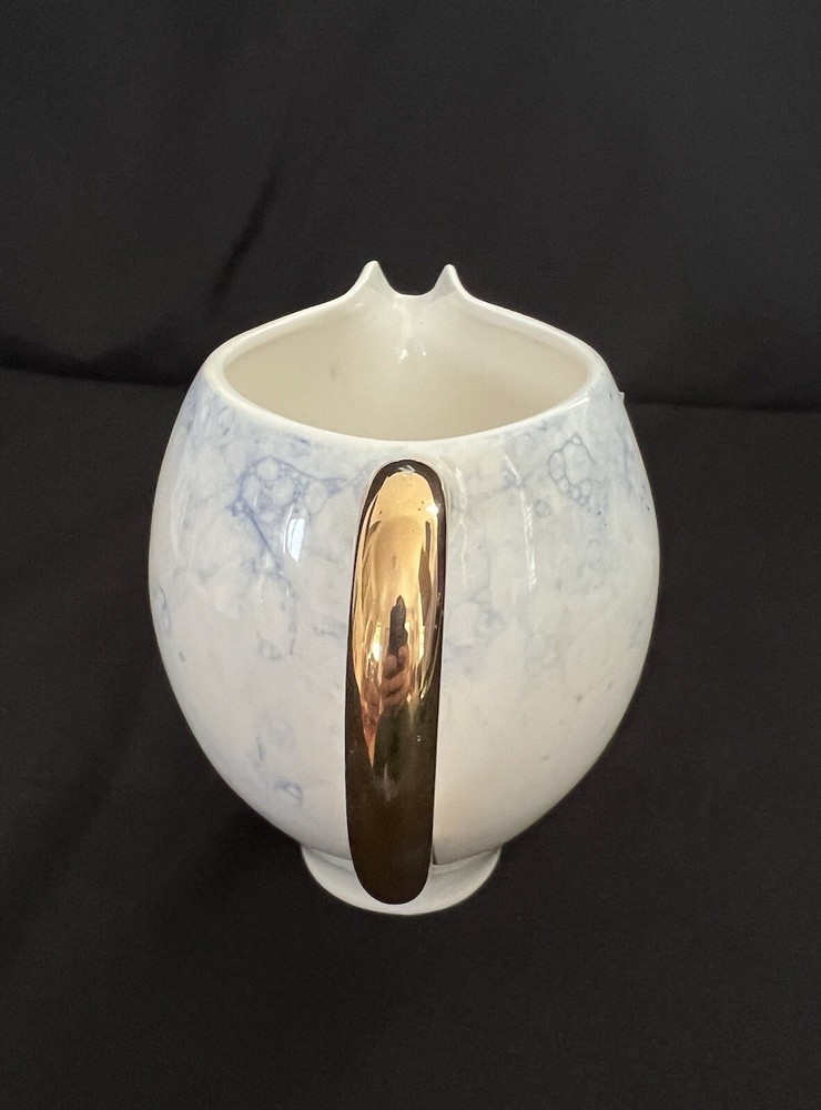 Anthropologie Eleodora Pitcher Blue & White Gold Handle