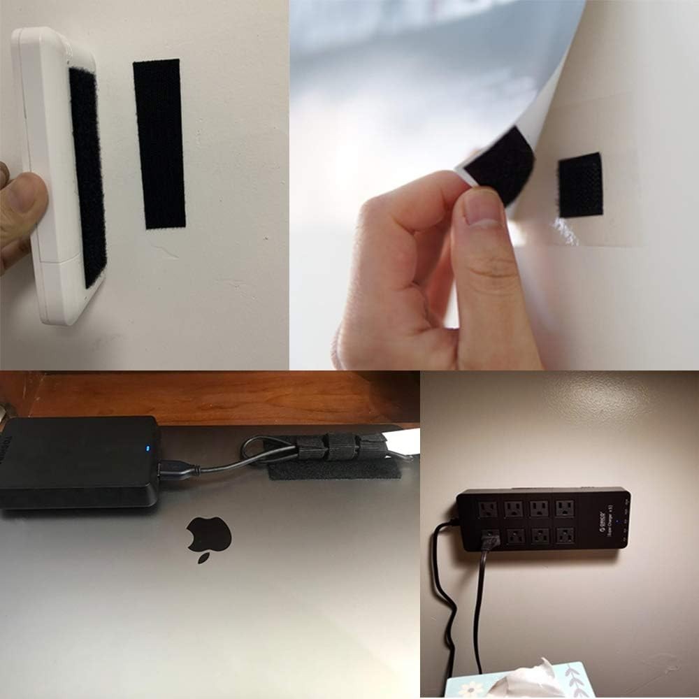 1x4 Inch Black Hook and Loop Strips - 15 Sets Heavy-Duty Adhesive Solution
