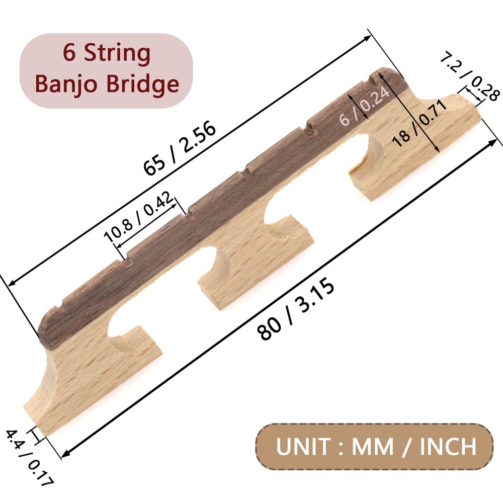 Cheerock 6-String Banjo Bridge, 2-Pack Ebony Maple 6 string, natural