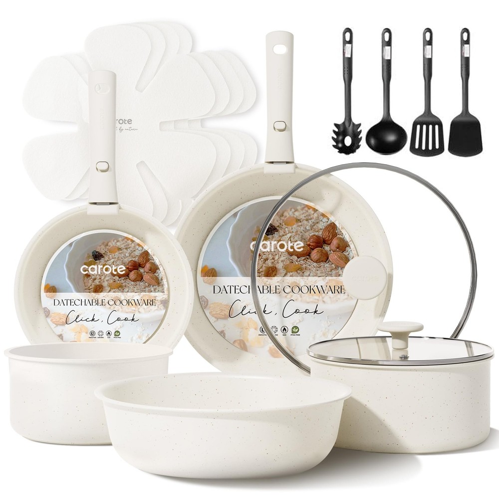 Nonstick Cookware Set with Detachable Handles 17 Piece