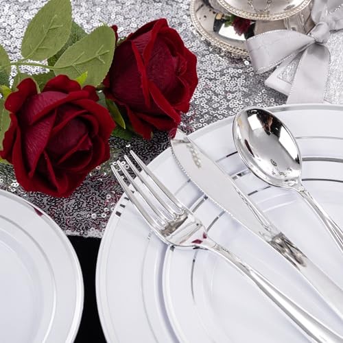 Plastic Plates - Disposable Party Plates Include 100 Dinner 200 Pcs Silver