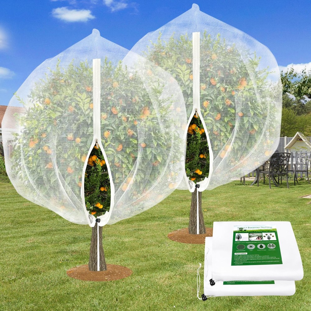 Fruit Tree Netting 8x8FT HDEP Material, 2 Pack with Drawstring & Zipper
