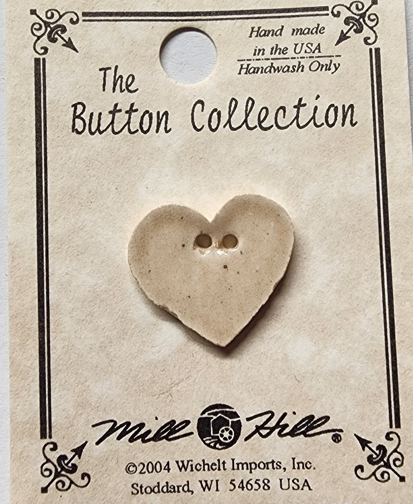 DIY Mill Hill Ceramic Button - Small Speckled Brown Heart