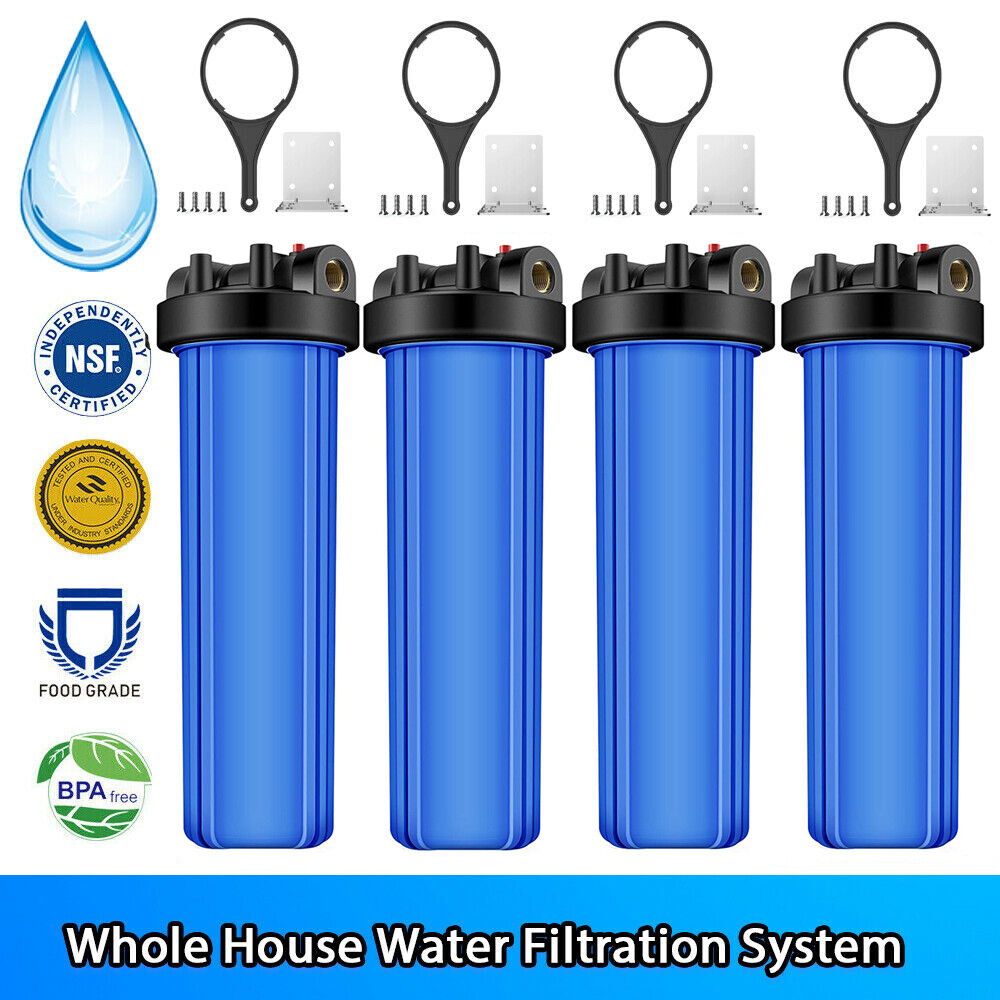 4 Pack Big Blue Whole House Water Filter Housing Sets - 4.5" x 20" w/ 1" Port