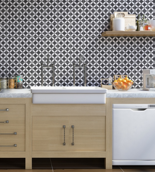 8" x 8" Geo Black Swan Patterned Ceramic Floor Wall Tile Bath (1 PIECE)