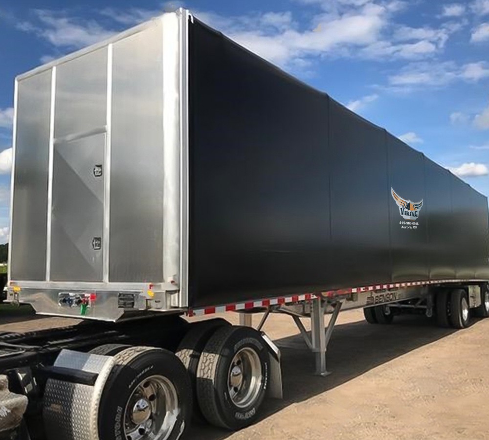 48' Flatbed Rolling Tarp System Manual Locking 22oz Vinyl, Double Lifting Bow