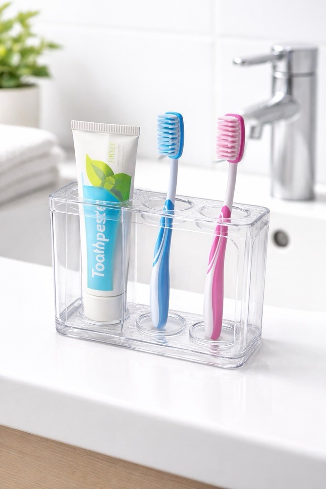 Clear Acrylic Toothbrush & Toothpaste Holder Bathroom Organizer