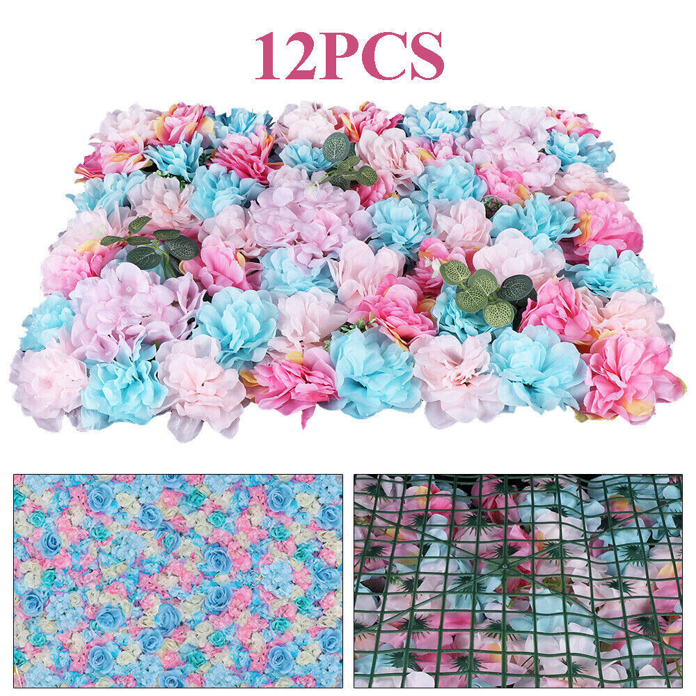 12Pcs Wedding Artificial Flower Wall Panel Hydrangea Rose Panel Party Decor NEW