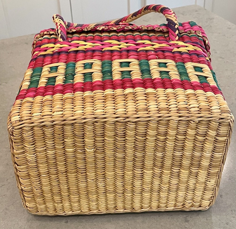 Handmade Woven Multicolor Straw Basket Made In Mexico