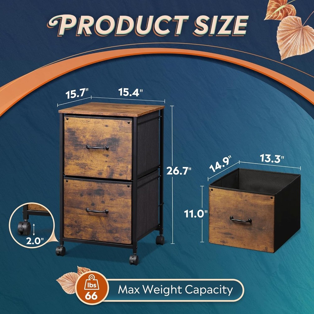 Lightweight Rolling File Cabinet with 2 Drawers - Perfect Home Office Solution