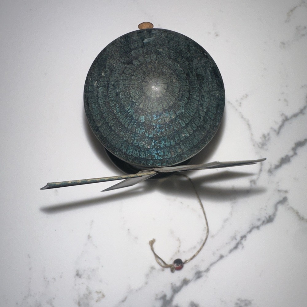 Antique tin windmill Blue And Cream pull toy Rare HTF