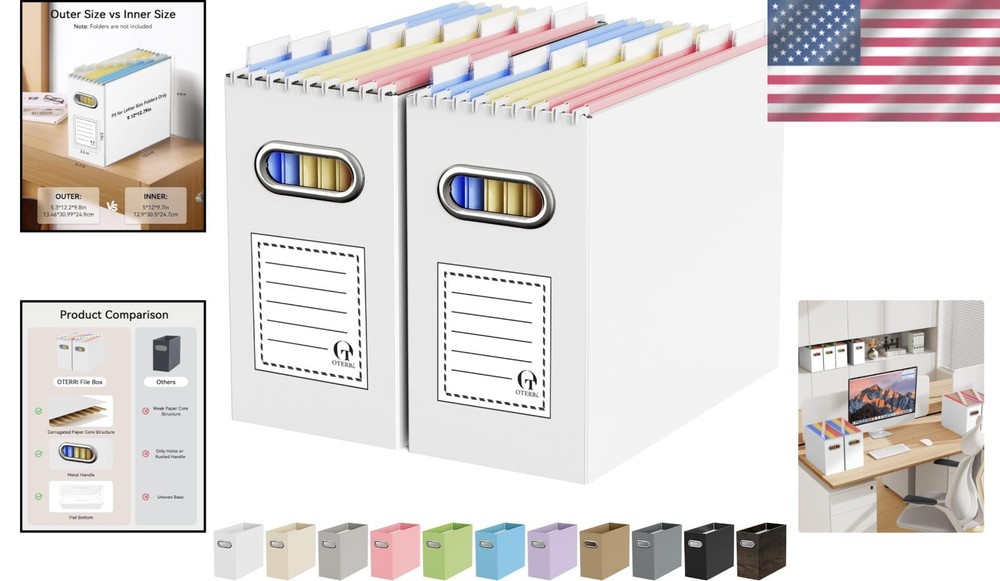 Versatile 2-Pack File Organizer Boxes for Letter Size Folders - Modern Design