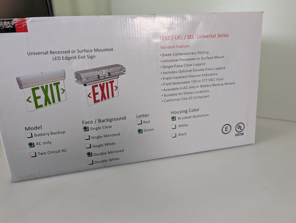 🚨 LED Exit Sign - Recessed Mount, Red on Clear Panel, Anodized Aluminum Housing