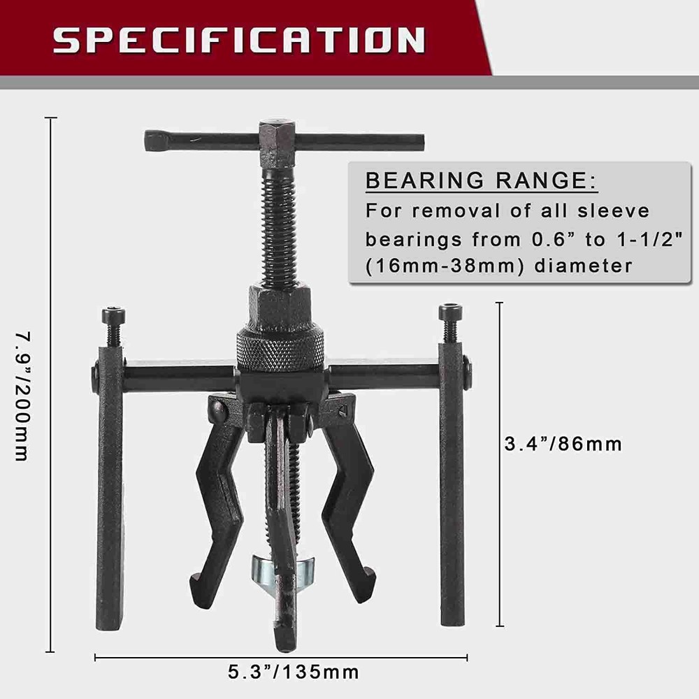 Bearing Puller 3-jaw Pilot Blind Set Bushing Gear Small Inner Internal Kit Tool