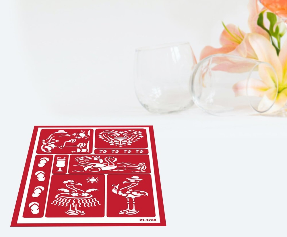 2 Glass Etching Stencils Reusable Template - Hawaii Theme Beach Stencils - Re...