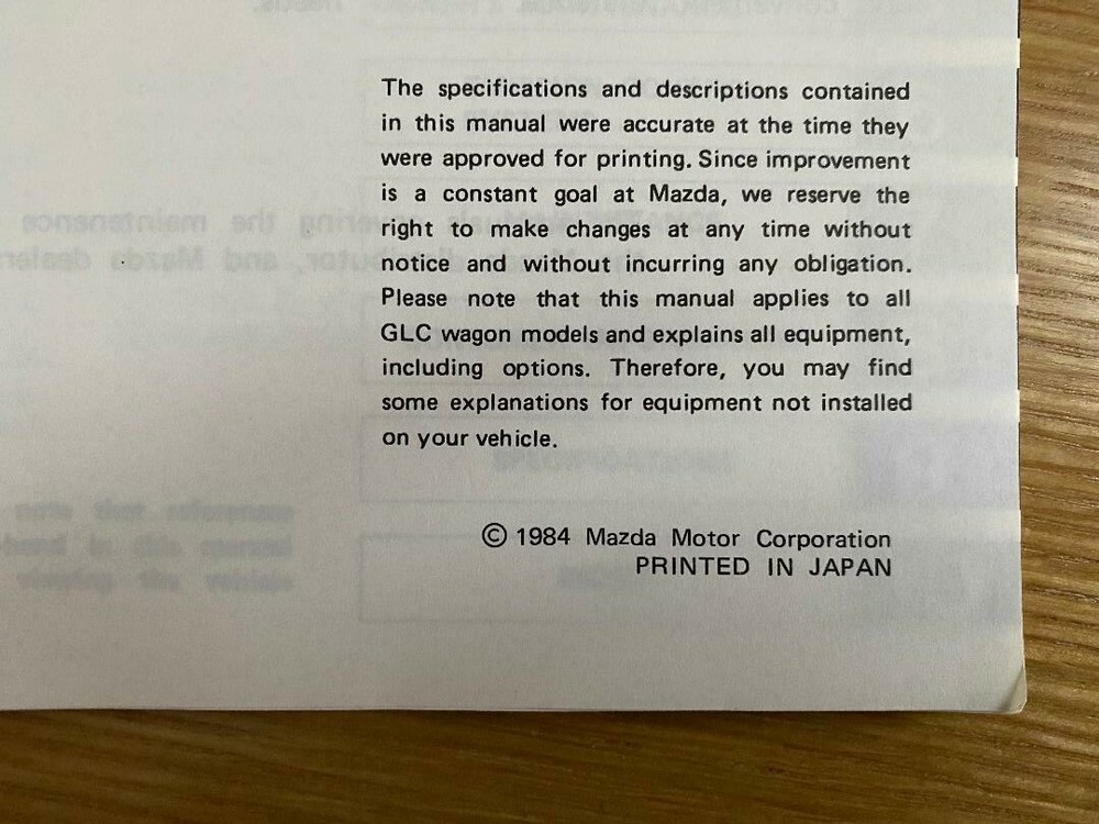 MAZDA GLC WAGON OWNERS MANUAL 1984 ORIGINAL HANDBOOK