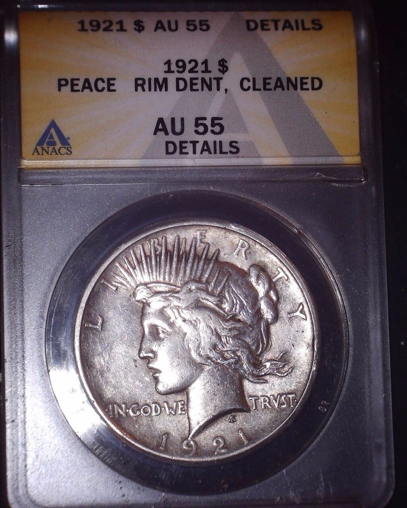 1921 Peace Silver Dollar, ANACS AU 55. High Relief