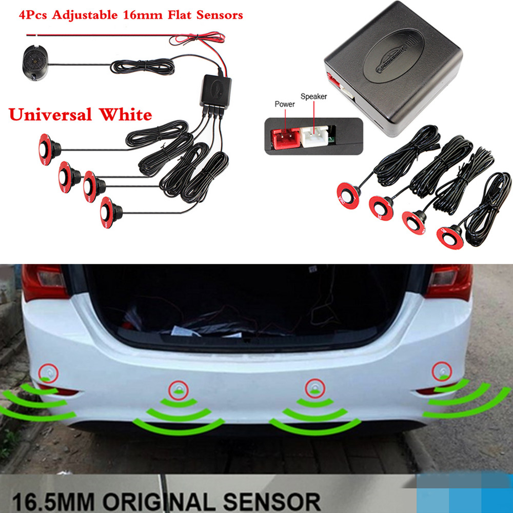 Car Reverse Backup Radar System Parking Assistance Buzzer Alarm 4 Flat Sensors