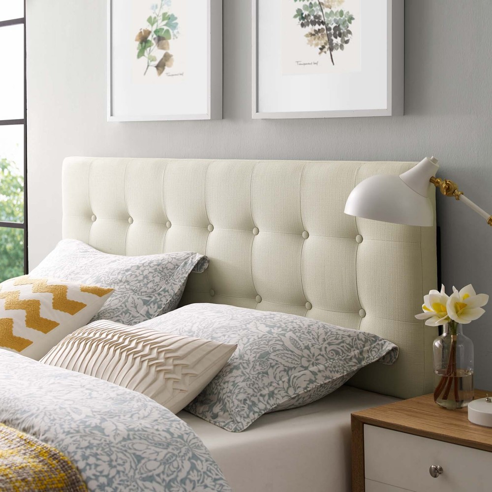 Modway Fabric Upholstered Button Tufted Square King Size Headboard in Ivory