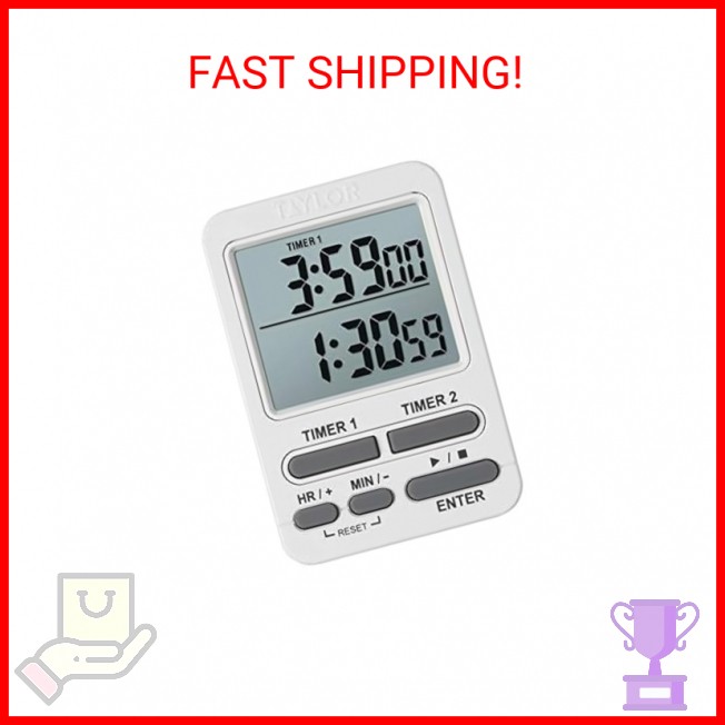 Taylor Dual Event Digital Timer w/Clock, White