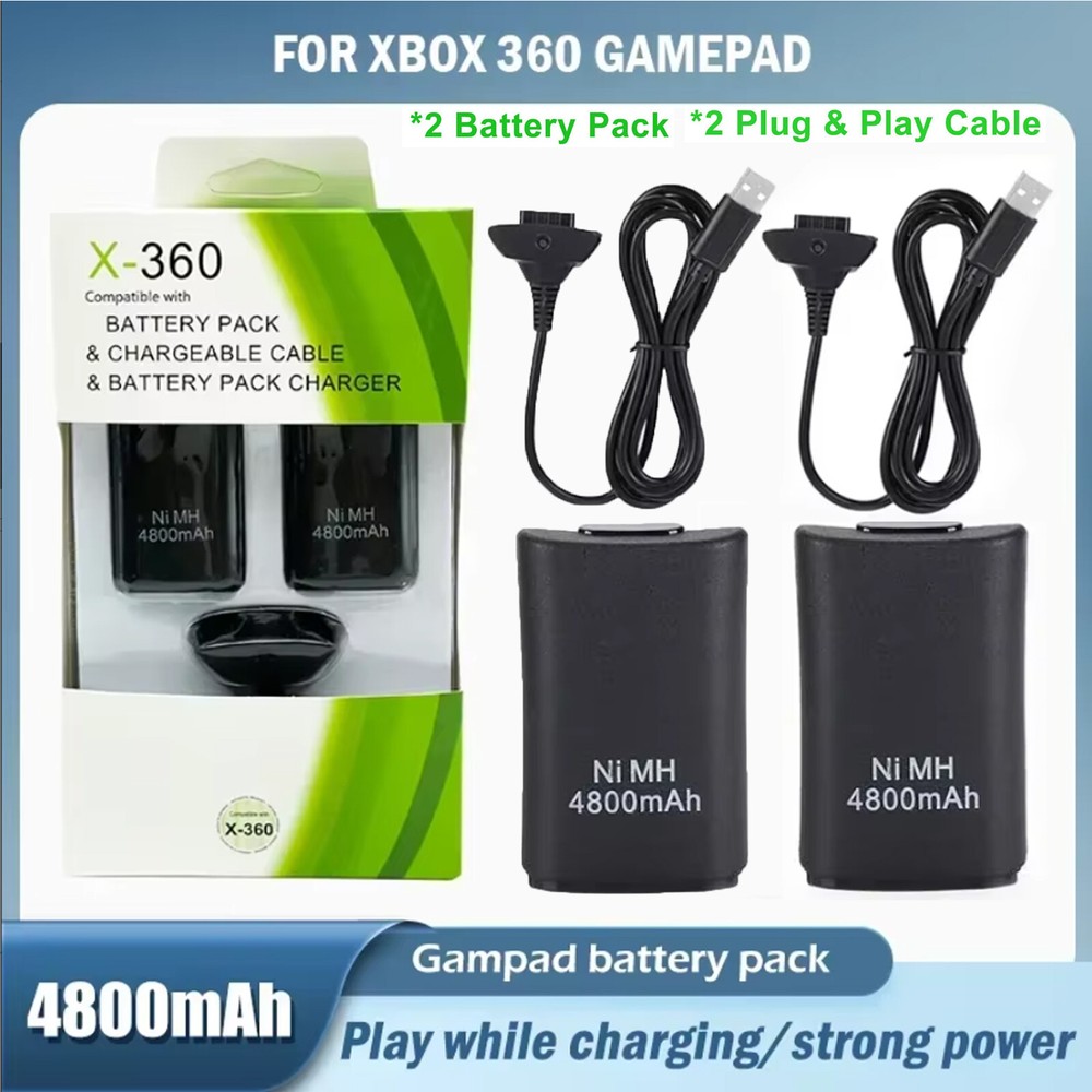 2x Rechargeable Battery Pack Charger Cable Dock For Xbox 360 Wireless Controller