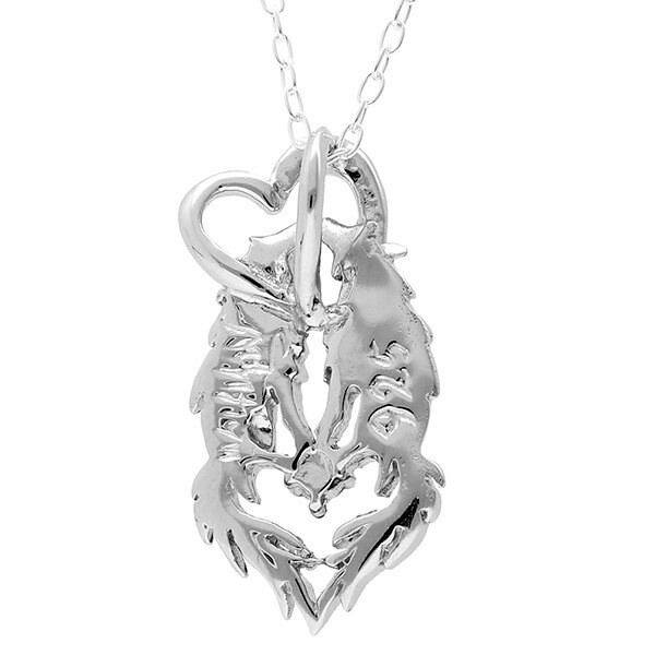 WOLFMAN BRS Holy Wolf Heart Silver Necklace w/Chain, Blue CZ