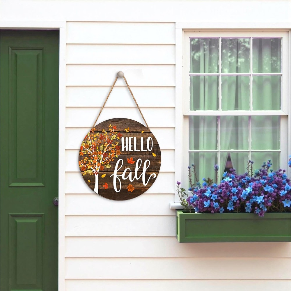 Hello Fall Wreath for Front Door Tree 12"L x 12"W, Maple