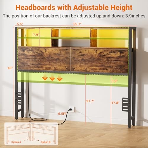 Headboard for Size Bed with Storage, Headboards with Full Rustic Brown Wood