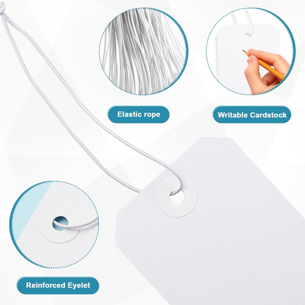 100 Pack White Shipping Tags with Elastic String Blank Labeling Tags with Str...