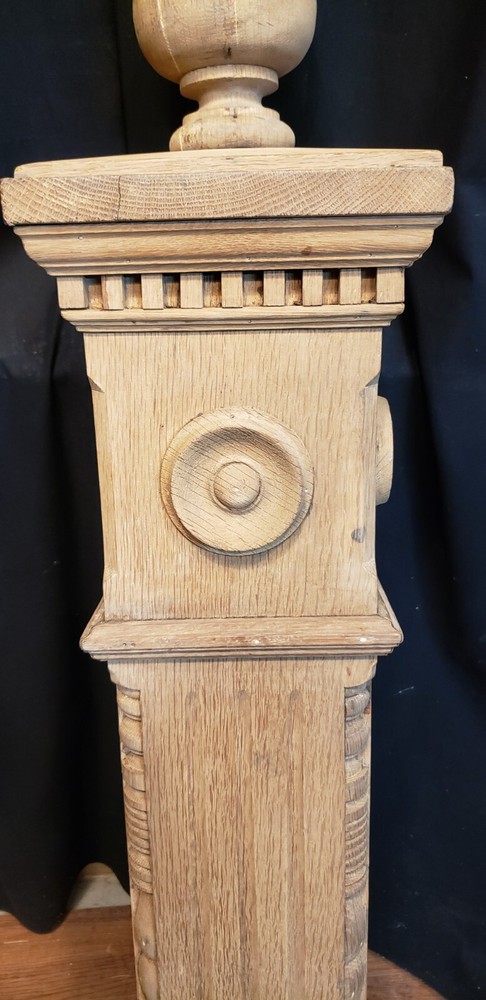 Restored Ornate Solid Oak Newel Post 55 1/2" by 8 1/2" GA9796