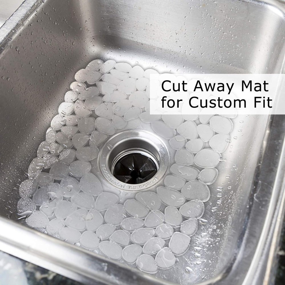 Sink Mat, 2Pcs Adjustable PVC Clear Pebble Protector for 40*30cm,