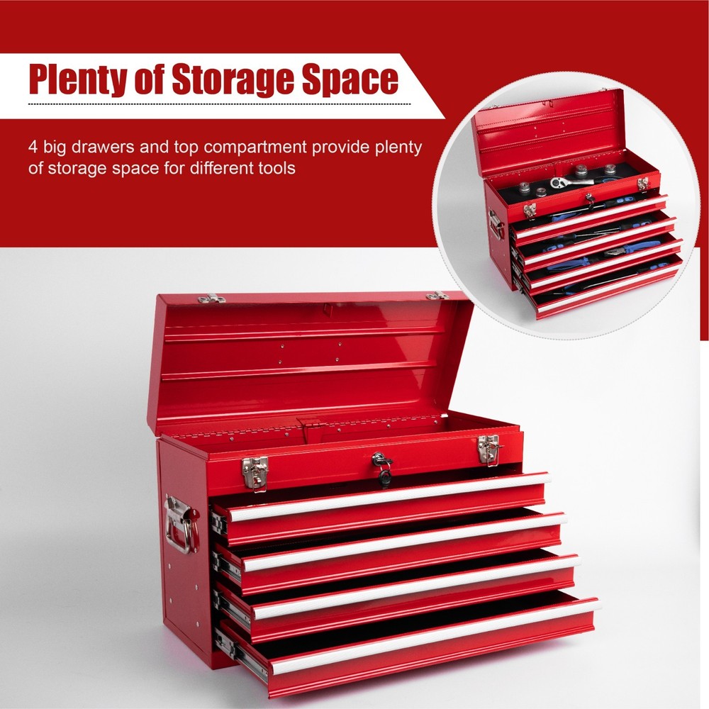 1Pcs Multi-Function Tool Organizer Heavy Duty Metal Red Tool Box with EVA Liners
