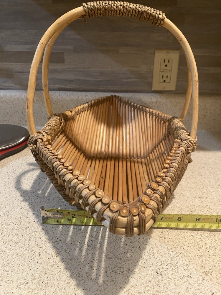 Vintage Rustic Brown Wicker Storage Gathering Woven Boho Farmhouse Decor