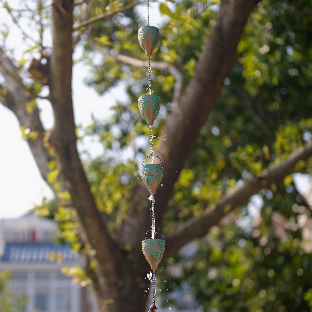 10 FT Rain Chain with Bee Pattern Cups Adjustable Decorative Gutter Rain Catch