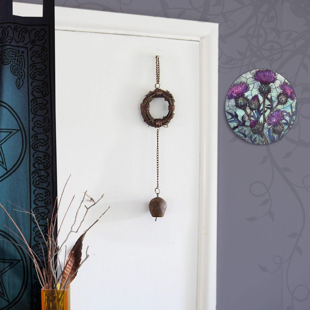 Rusty Witch's Bell and Chain on Wreath - Handcrafted