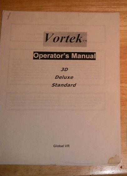 vortex 3d deluxe standard   arcade video game manual