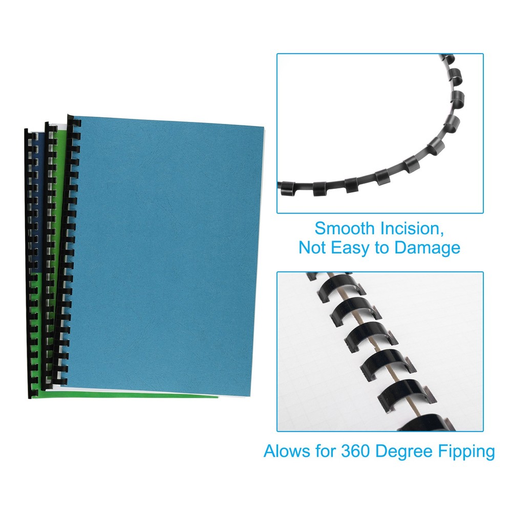 100Pcs 8mm (5/16") Plastic Binding Combs 40 Sheet Capacity 21 Rings, Black