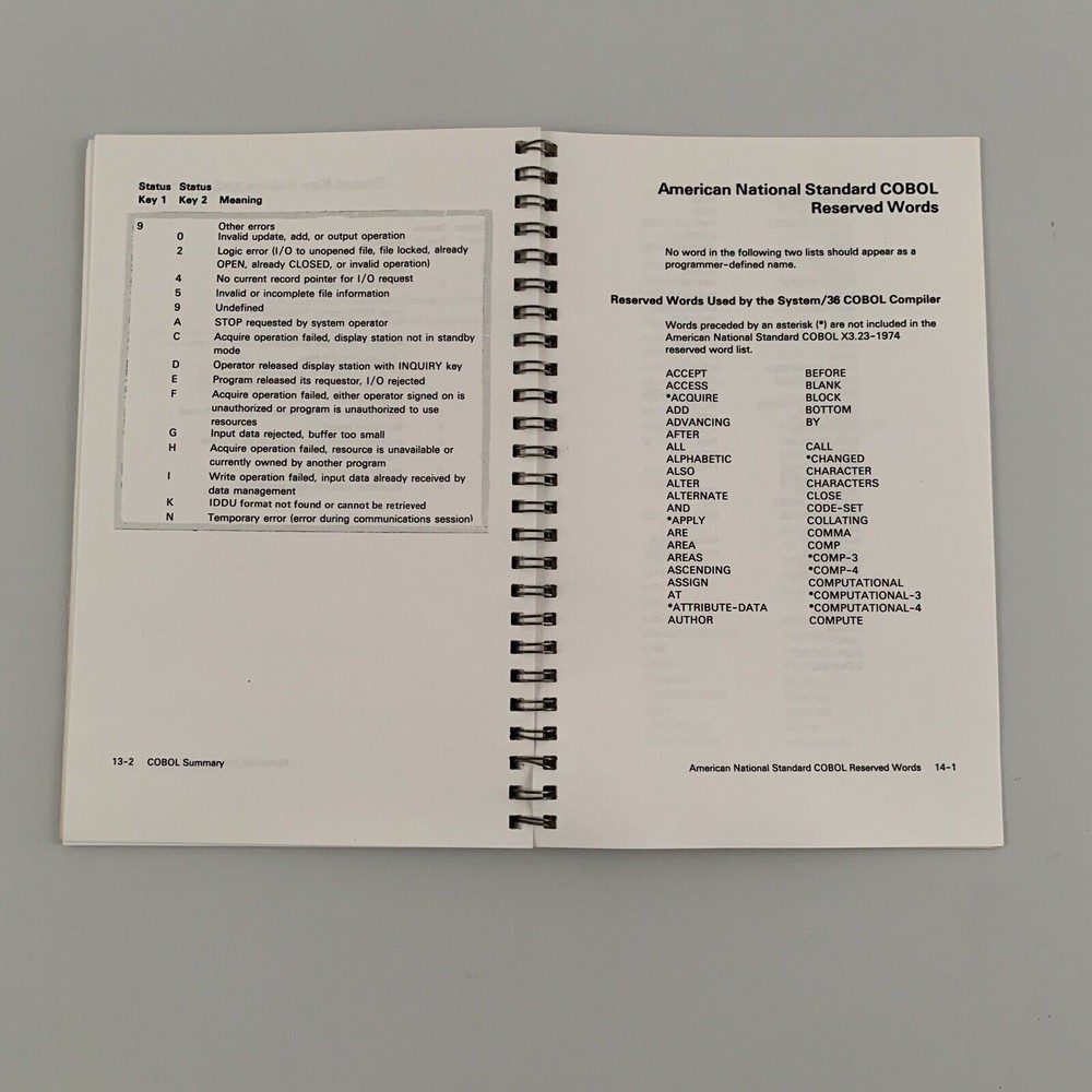 IBM System/36 COBOL Summary Manual VTG 1986 Fourth Edition