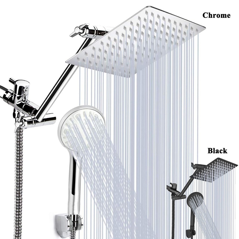 Rainfall Shower Head with Handheld Spray Combo High Pressure Adjustable Arm Wall