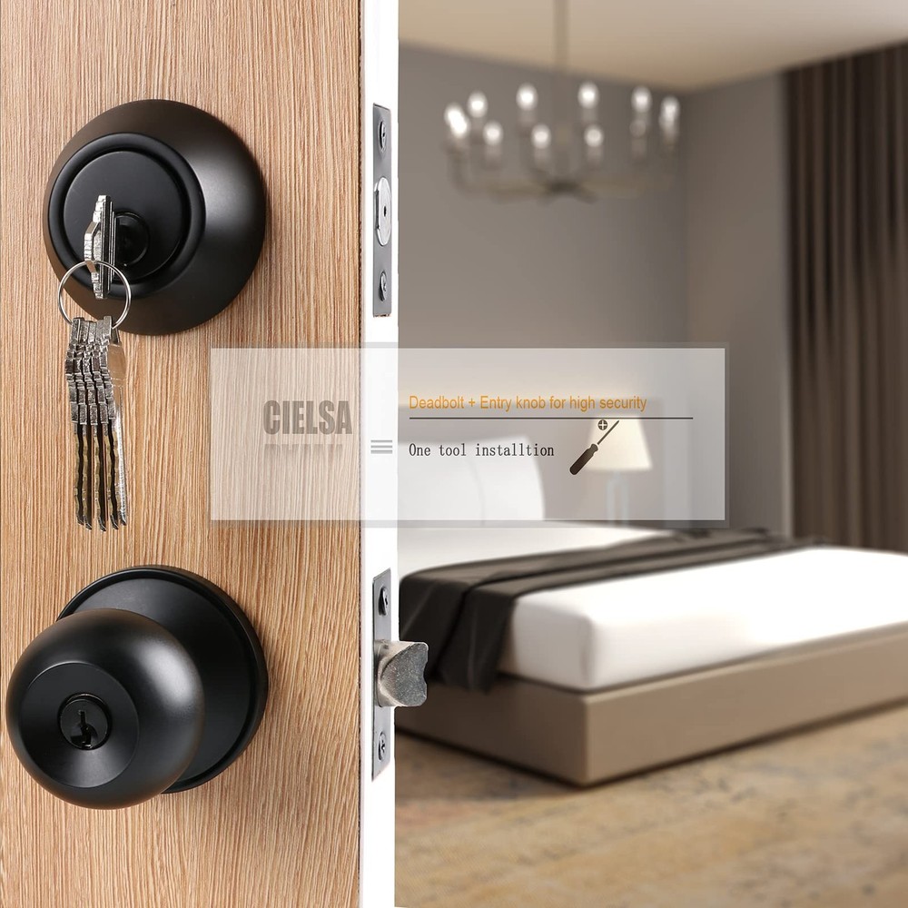 Front Door Lock Set Exterior with Deadbolt, 1 Pack, Matte Black