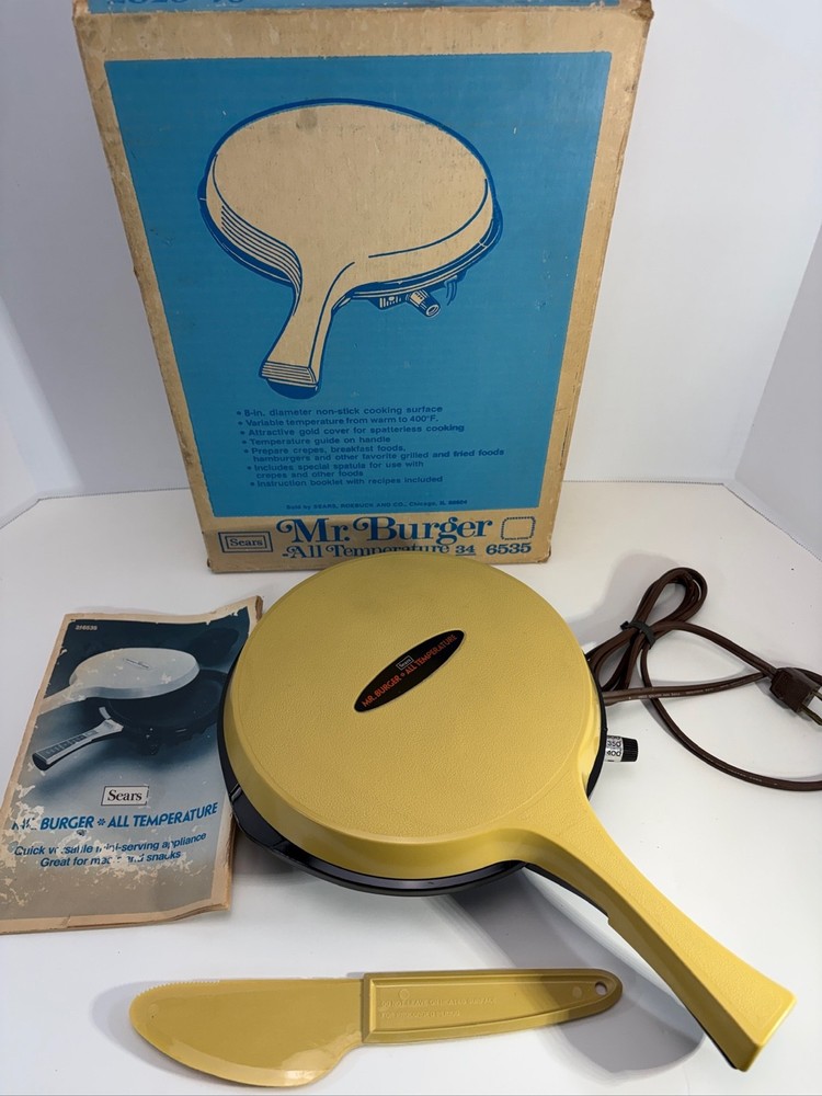 Vintage Sears Mr. Burger * All Temperature Griddle. Box, Knife, Instructions