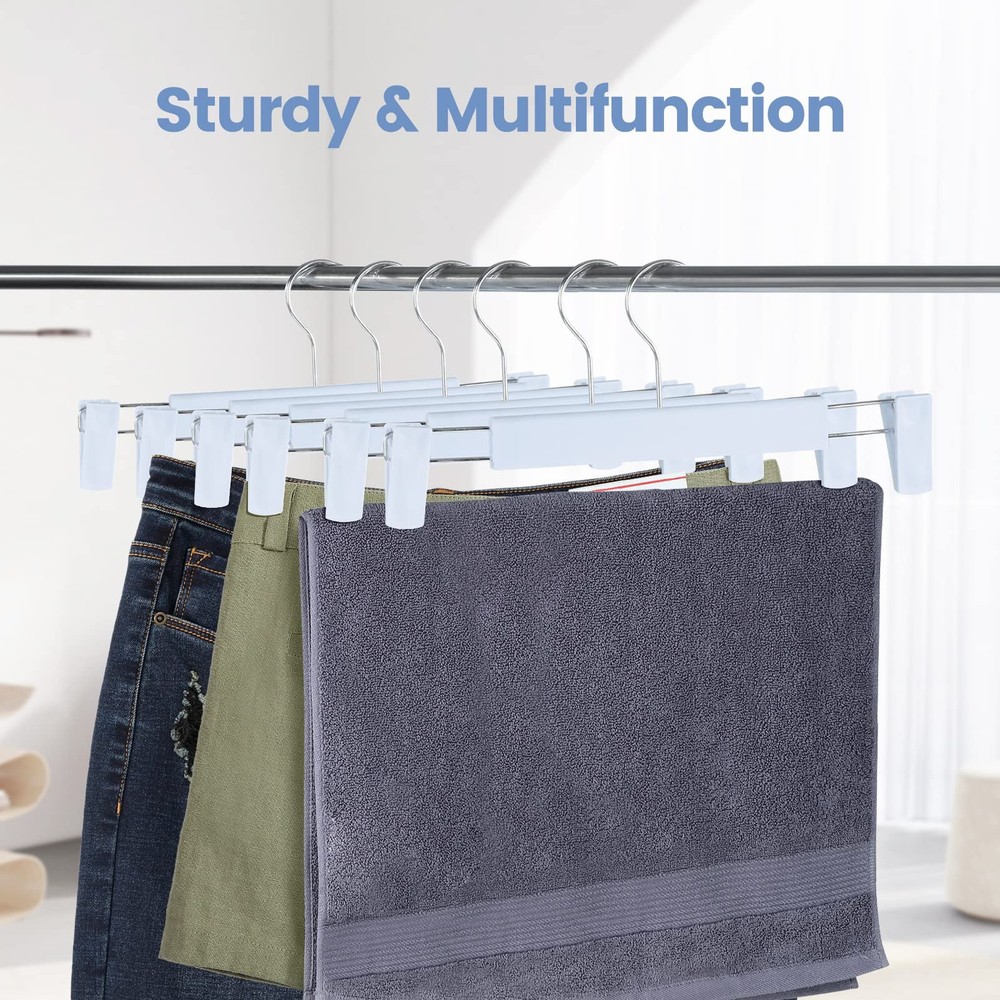 10 Pack Pants Hangers Adjustable Clips Blue